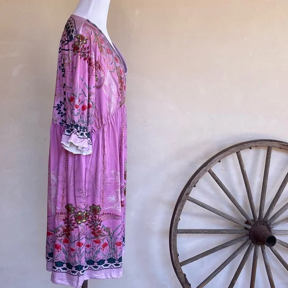 SOLD-PINK DAISY Comfy Purple Floral Geometric Pattern Easy Care Dress 2X New - Picture 11 of 11